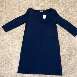 J. Jill Ponte Knit Dress SZ SP Slate Blue Knee Length Round Neck Pockets Stretch